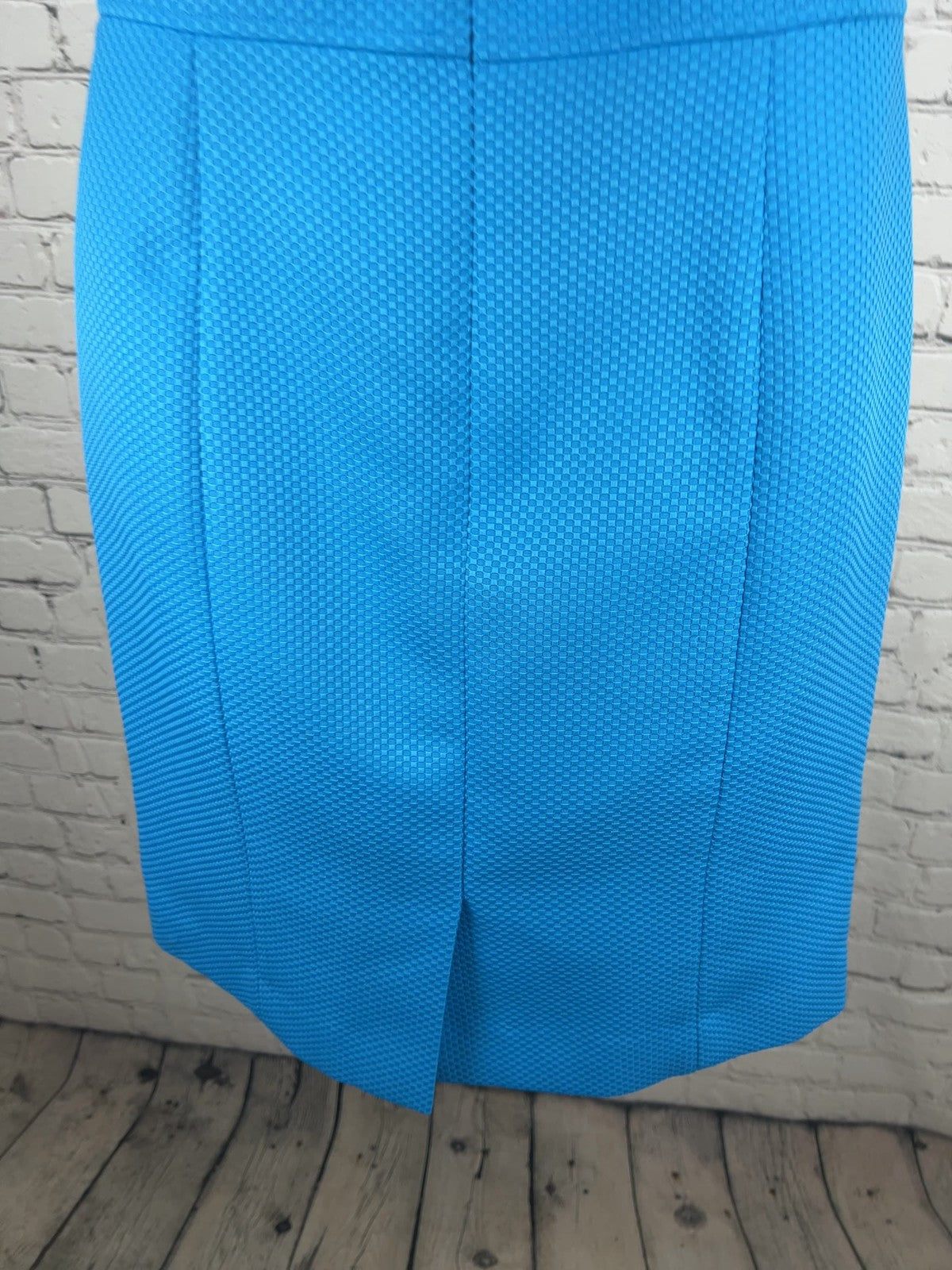 Tahari ASL Blue Textured Sleeveless Gold Ring Belt Lined Sheath Dress 6