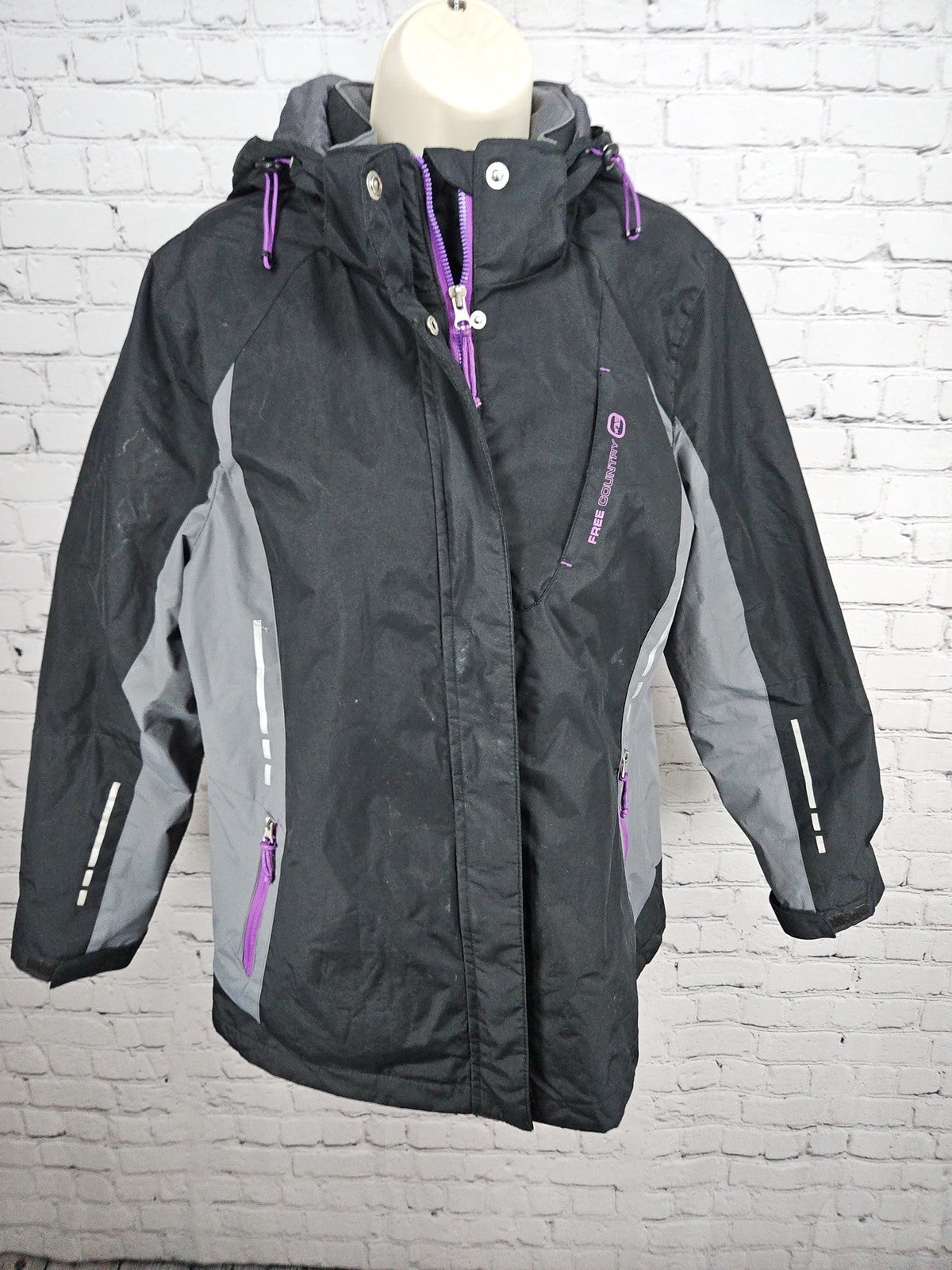 Free Country Radiance Black Gray 3 in 1 Hooded Winter Jacket Women's L