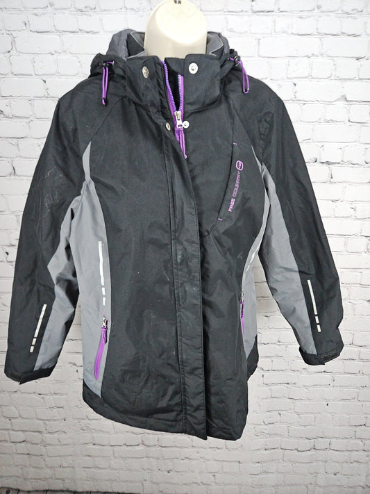 Free Country Radiance Black Gray 3 in 1 Hooded Winter Jacket Women's L