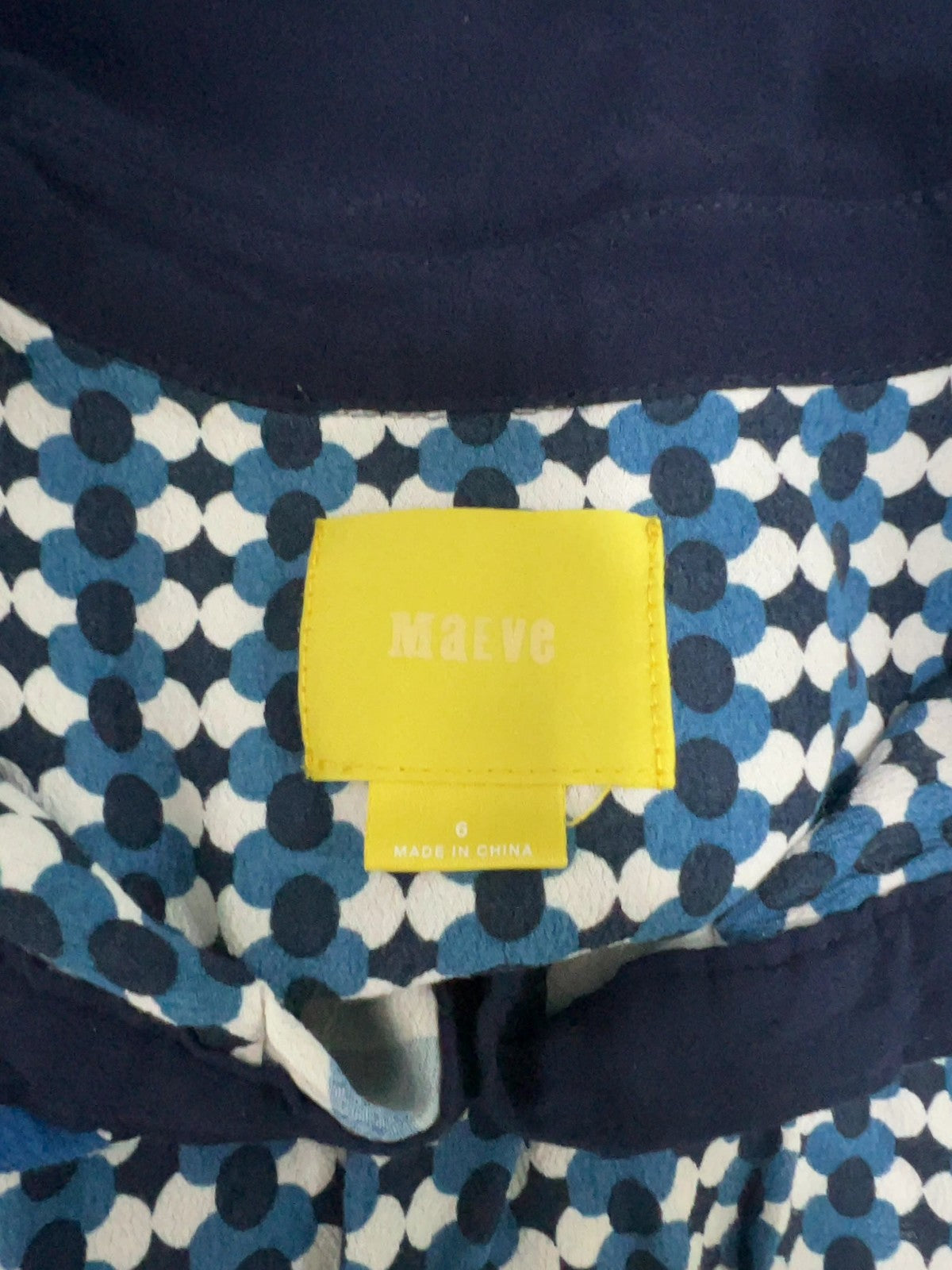 Maeve Anthropologie Blue White Geometric Print Belted Mini Shirt Dress 6