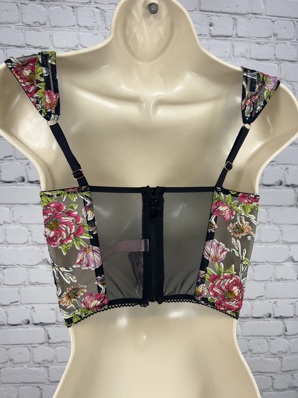 Victoria's Secret Dream Angels Black Floral Mesh Lace Corset Bustier 32C