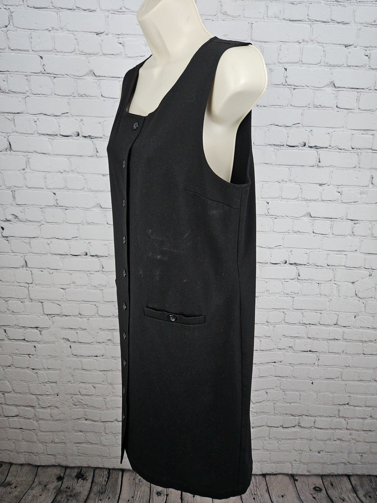 VTG Talbots Black Stretch Button Front Sleeveless Jumper Shift Dress 12