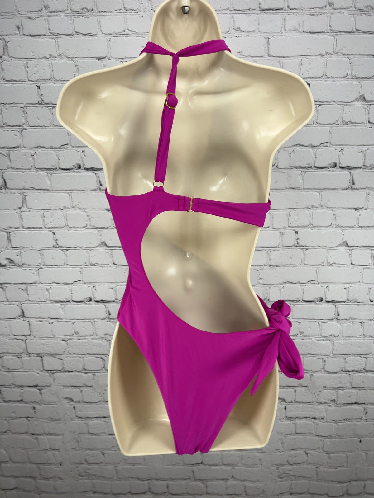 Atalantia Magenta Halter Cutout Side Tie One Piece Monokini Swimsuit L