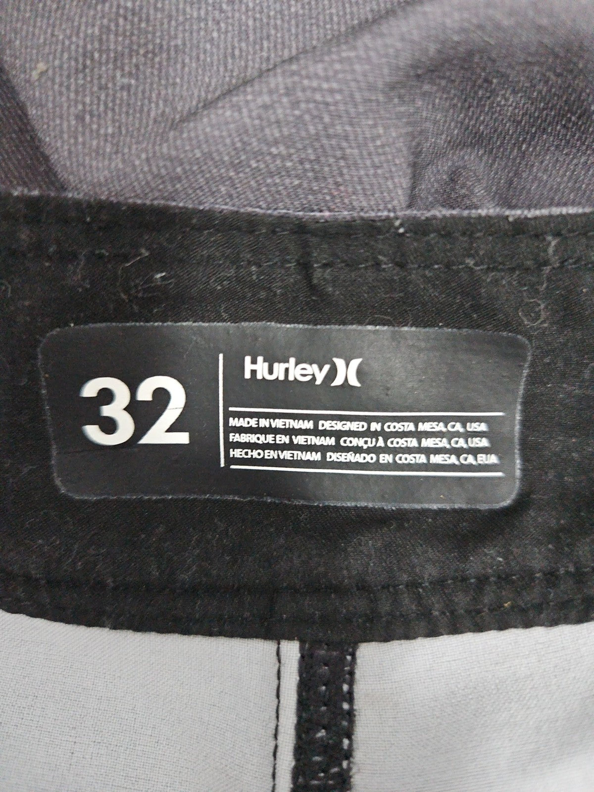 Hurley Black Gray Ombre Lace Up Board Shorts Swim Trunks 32