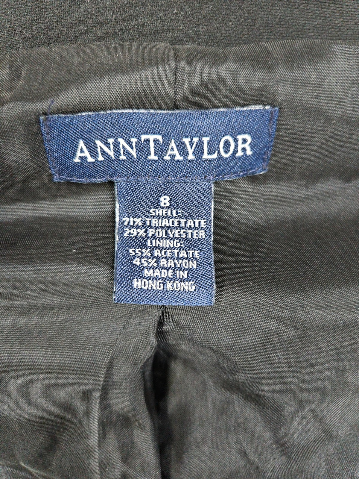 VTG Ann Taylor Black Triacetate 3 Button Notch Collar Lined Blazer 8