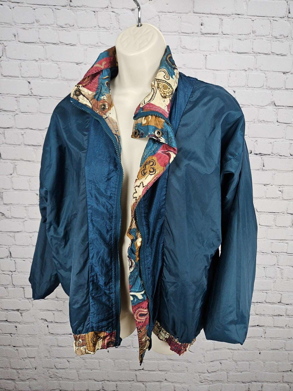 VTG Westside Connection Reversible Teal Paisley Nylon Windbreaker Jacket L