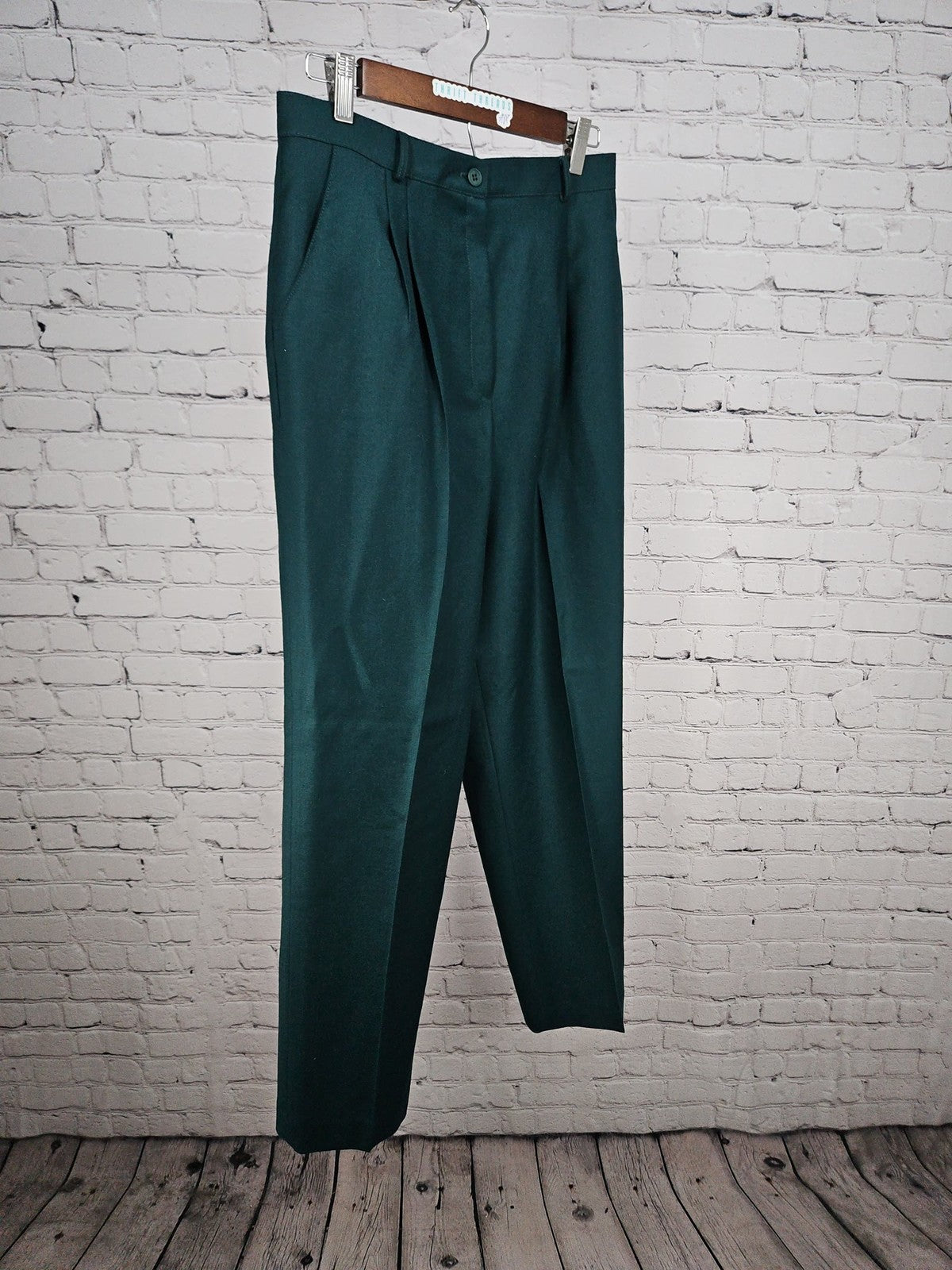 NWT VTG Mister Leonard Forest Green Pure Wool Pleated Trouser Pants 14 (29X30)