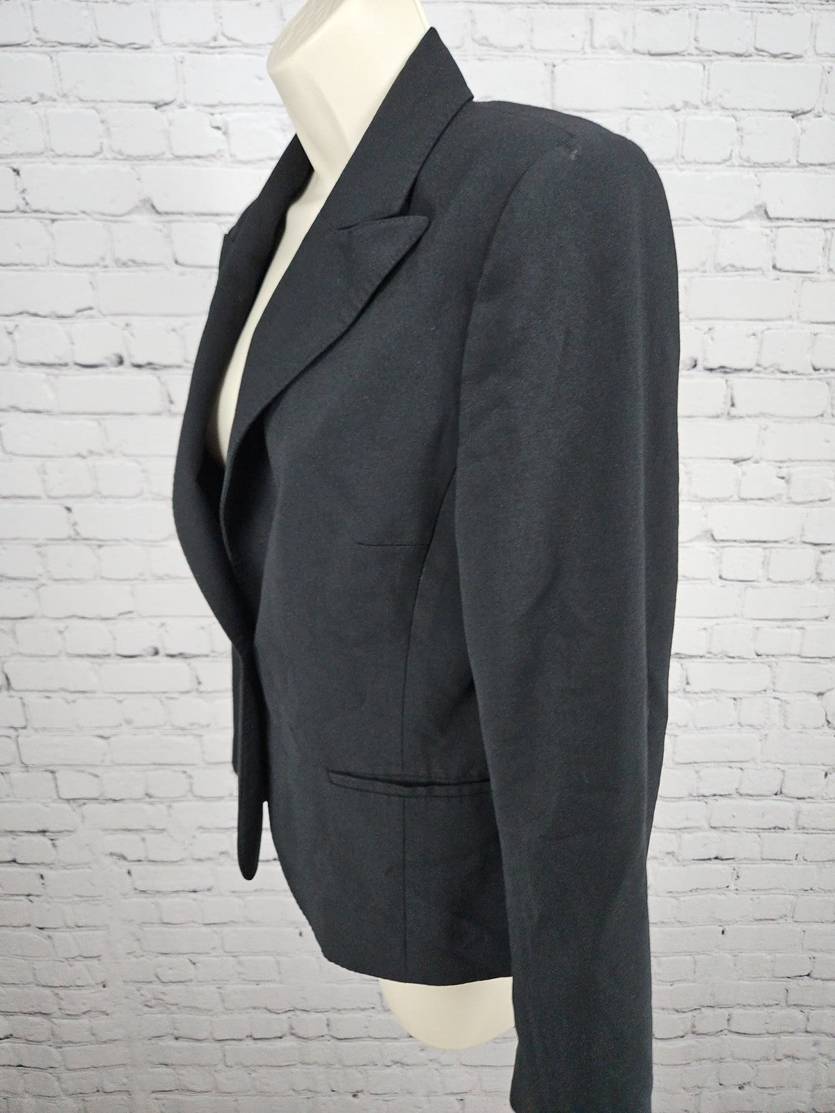 Anne Klein Black One Button Peak Lapel Lined Career Blazer Jacket 8