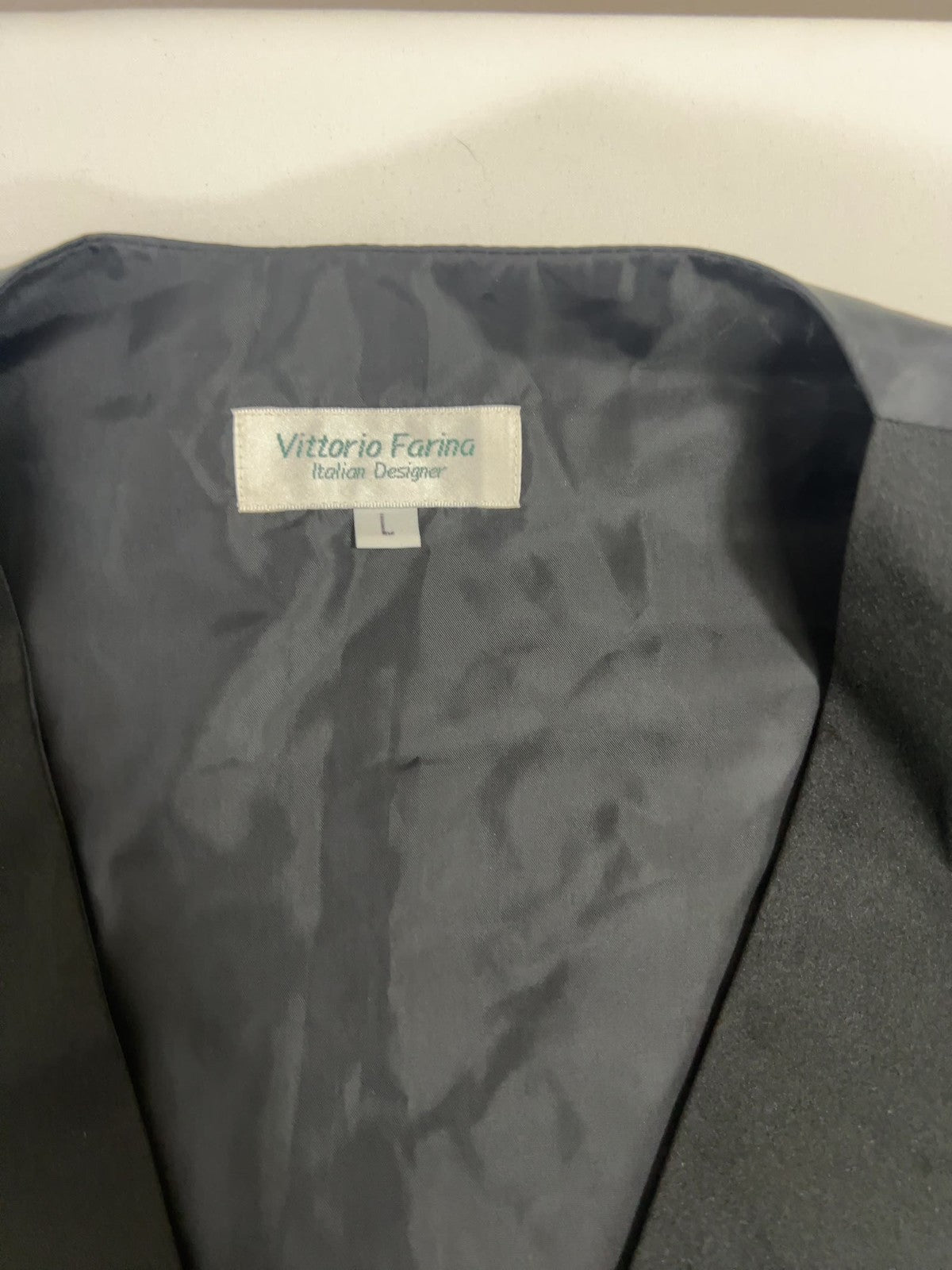Vittorio Farina Black Satin 5 Button Adjustable Back Formal Tuxedo Vest L
