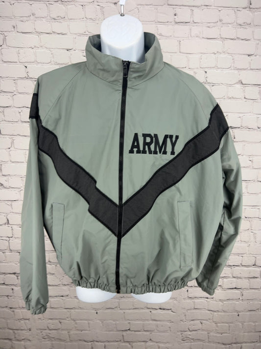 US Army IPFU Gray Black Full Zip Nylon PT Windbreaker Jacket Small Regular