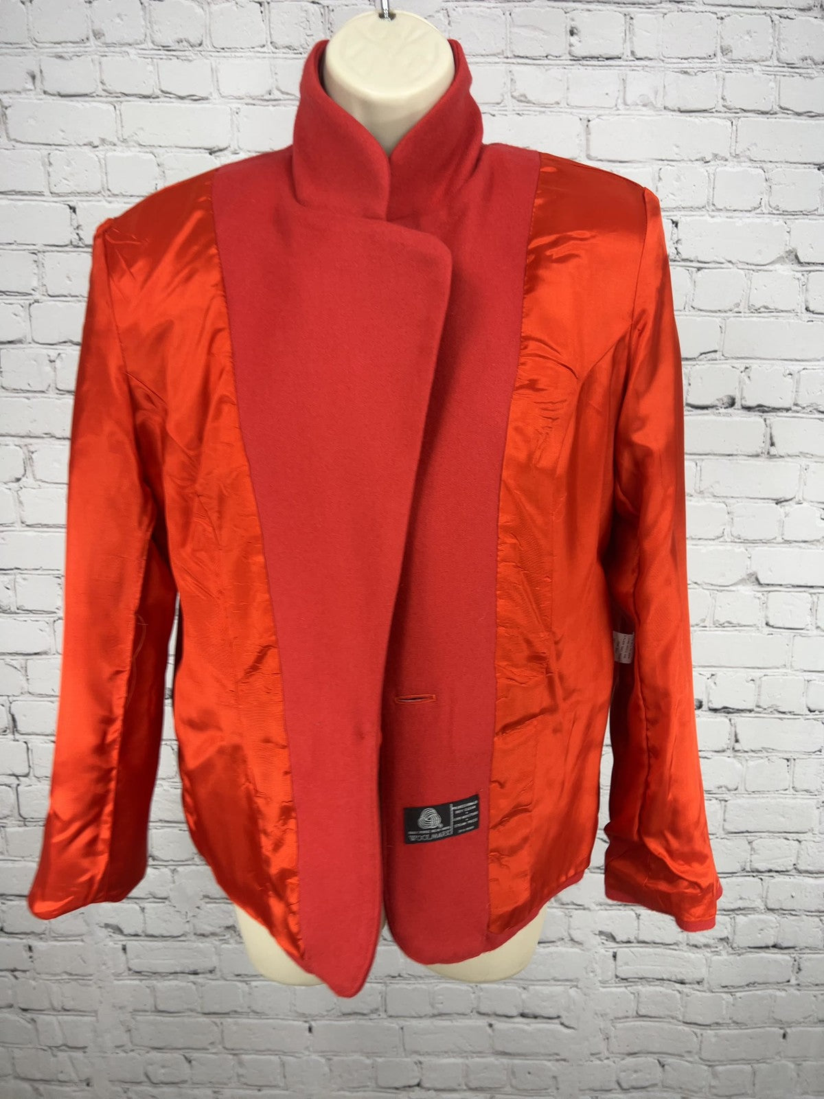 VTG Adolfo International Red 100% Wool 1 Button Notch Lapel Lined Blazer USA 6