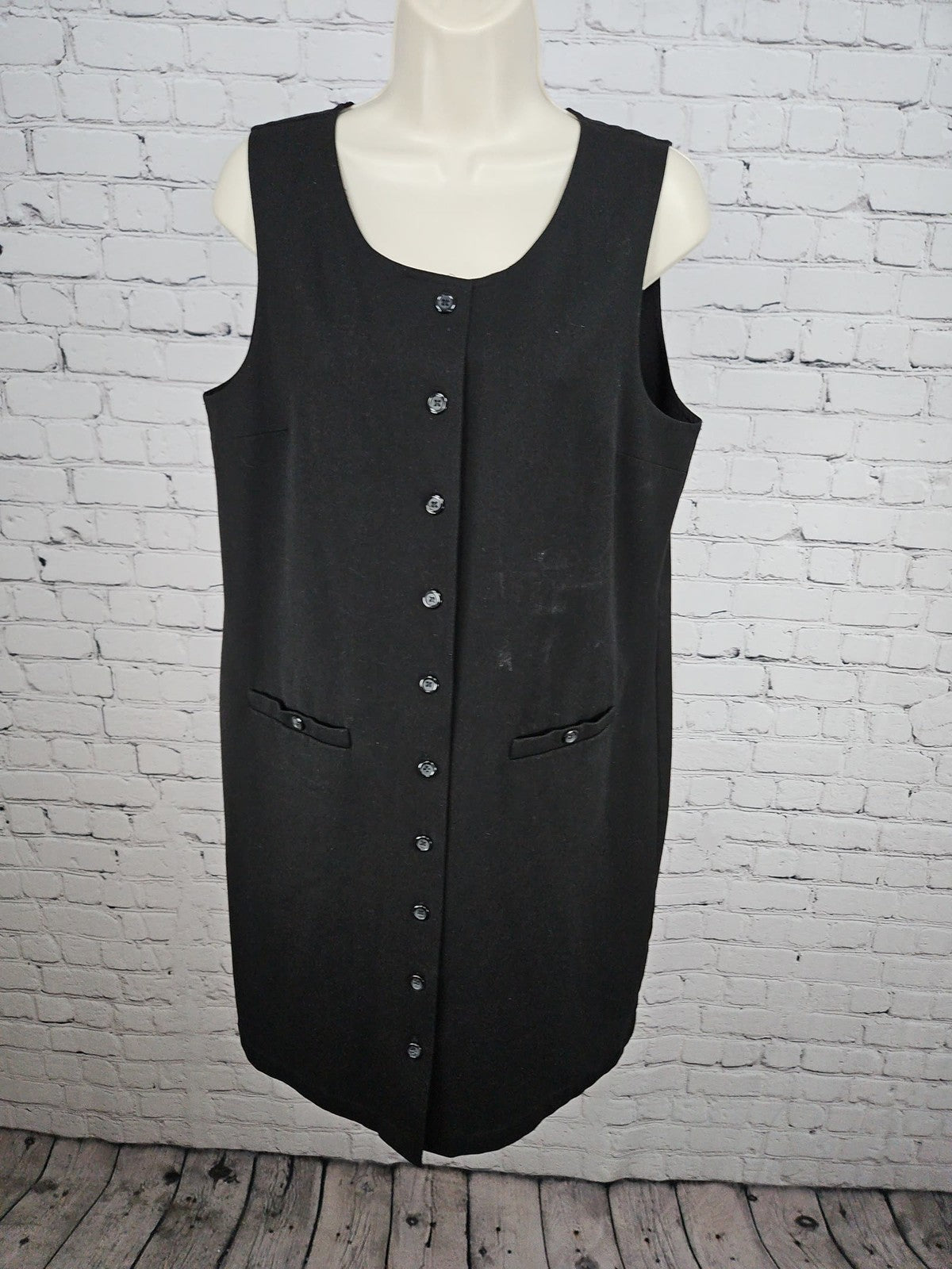 VTG Talbots Black Stretch Button Front Sleeveless Jumper Shift Dress 12