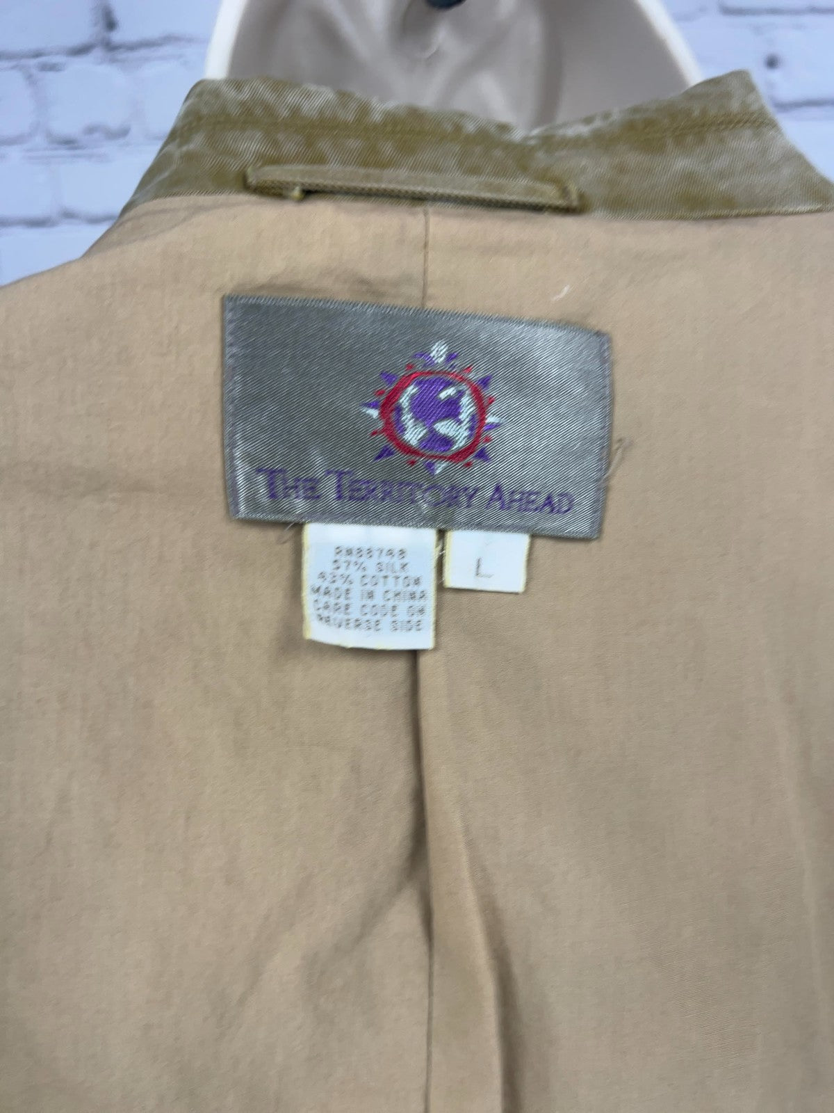 VTG The Territory Ahead Tan Silk Cotton 3 Button Patch Pocket Blazer Men's L