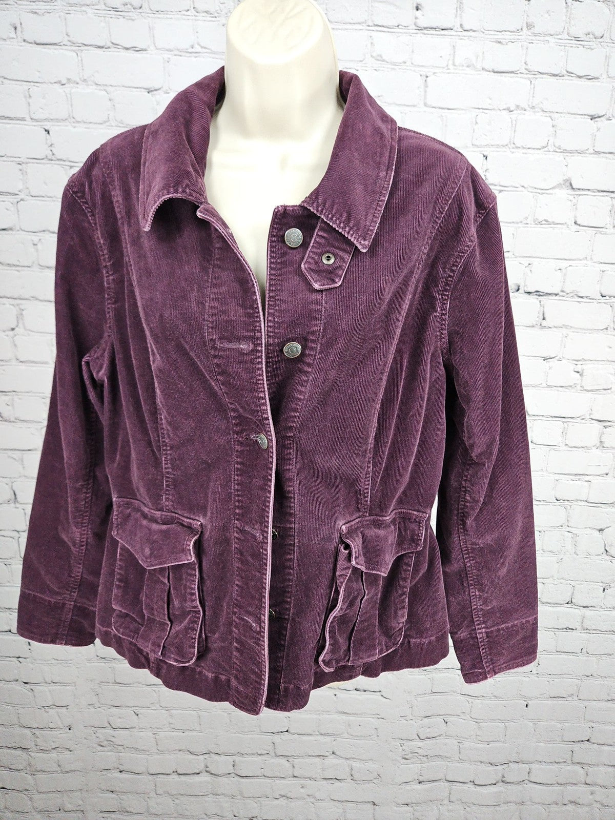 Eddie Bauer Plum Purple Corduroy Cargo Pocket Snap Front Jacket Women's XL