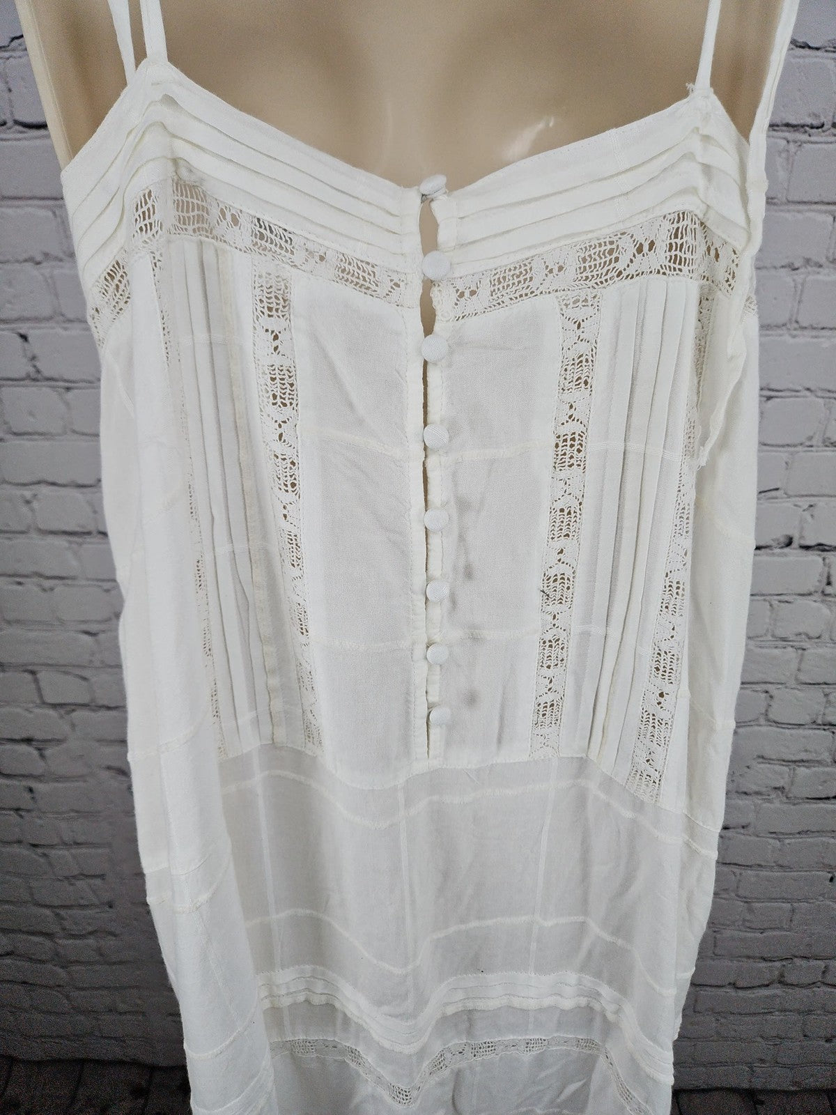 Urban Outfitters Ivory Crochet Lace Pintuck Tie Strap Maxi Dress L