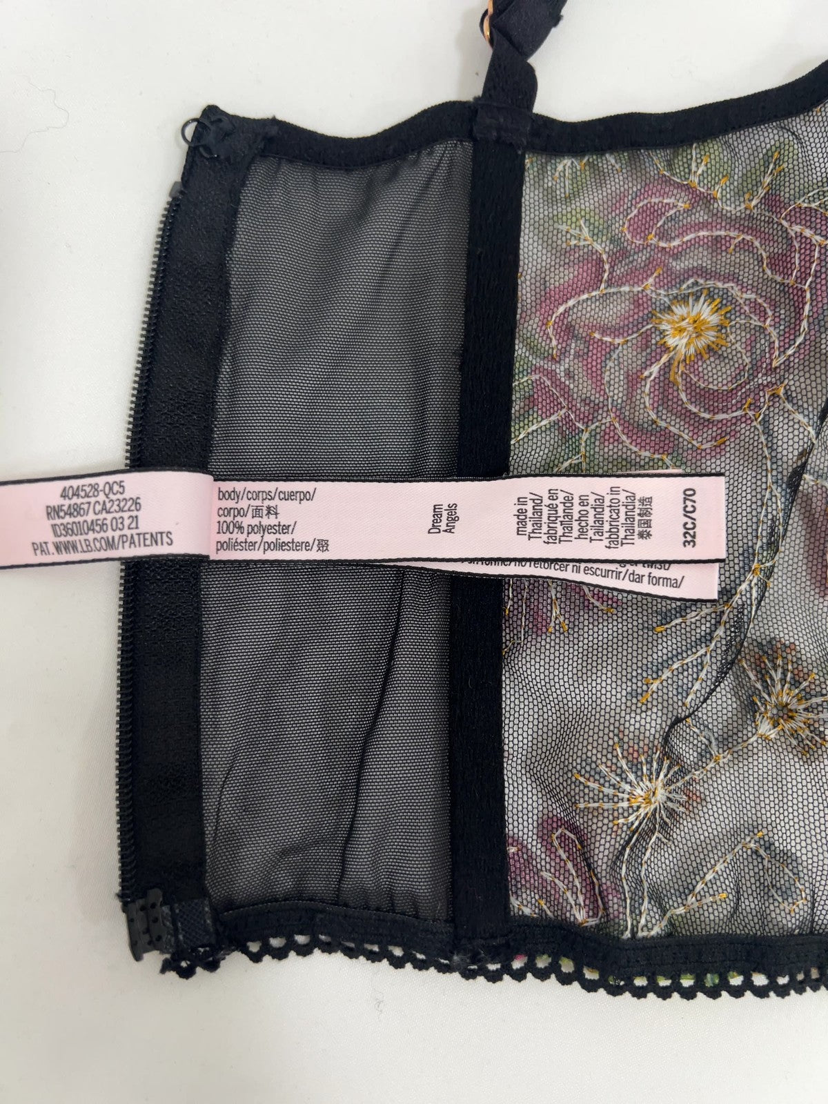 Victoria's Secret Dream Angels Black Floral Mesh Lace Corset Bustier 32C