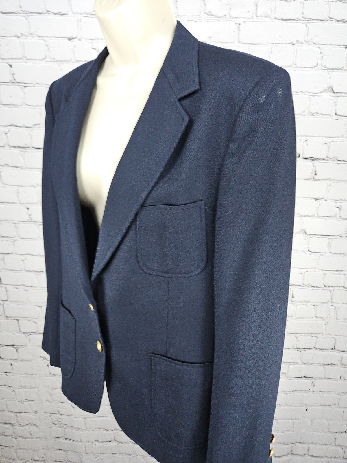 VTG Roots Women's Navy 100% Wool Gold 2 Button Patch Pocket Notch Blazer M