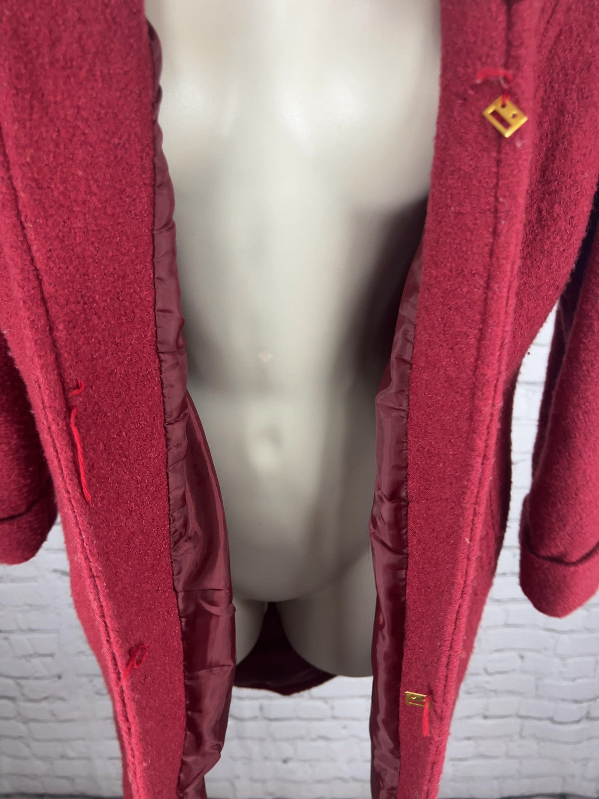 Massimo Dutti Red Boucle Stand Collar Open Front Lined Coat Womens L