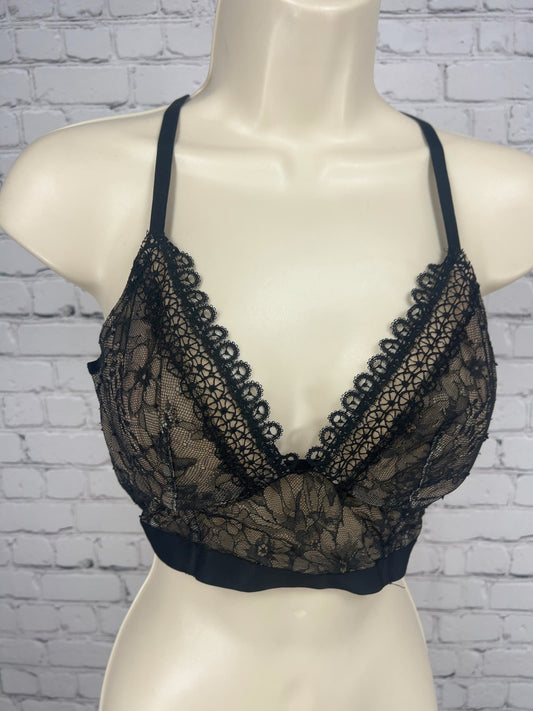 Victoria's Secret Very Sexy Black Lace Unlined Plunge Strappy Back Bra 34B
