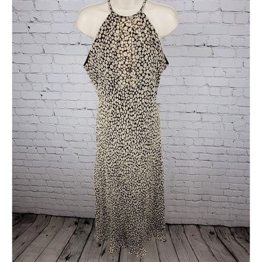 Maggy London Brown 100% Silk Chiffon Halter Neck Pleated Lined Dress Size 6