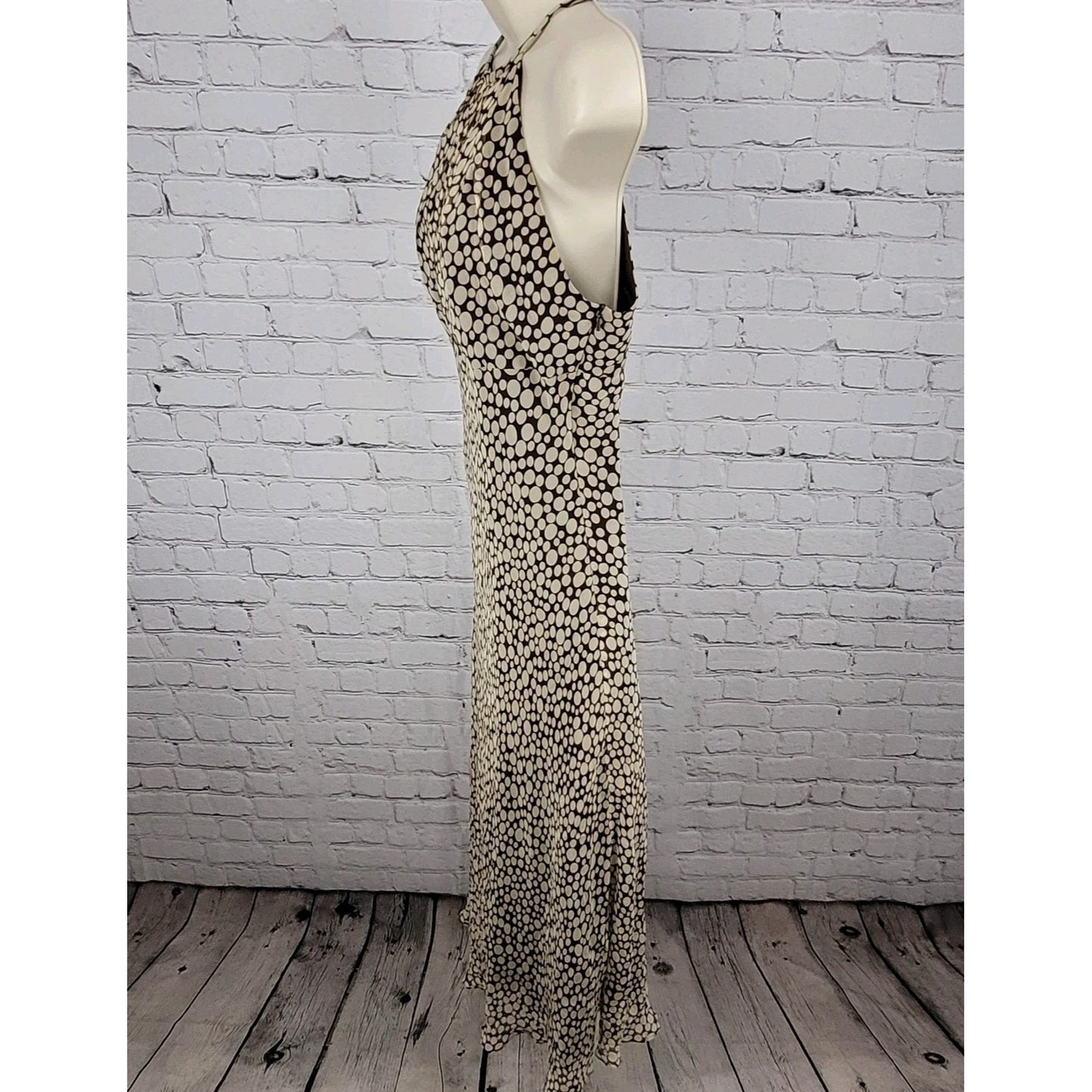 Maggy London Brown 100% Silk Chiffon Halter Neck Pleated Lined Dress Size 6