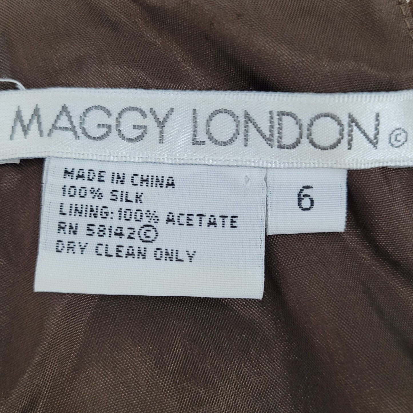 Maggy London Brown 100% Silk Chiffon Halter Neck Pleated Lined Dress Size 6