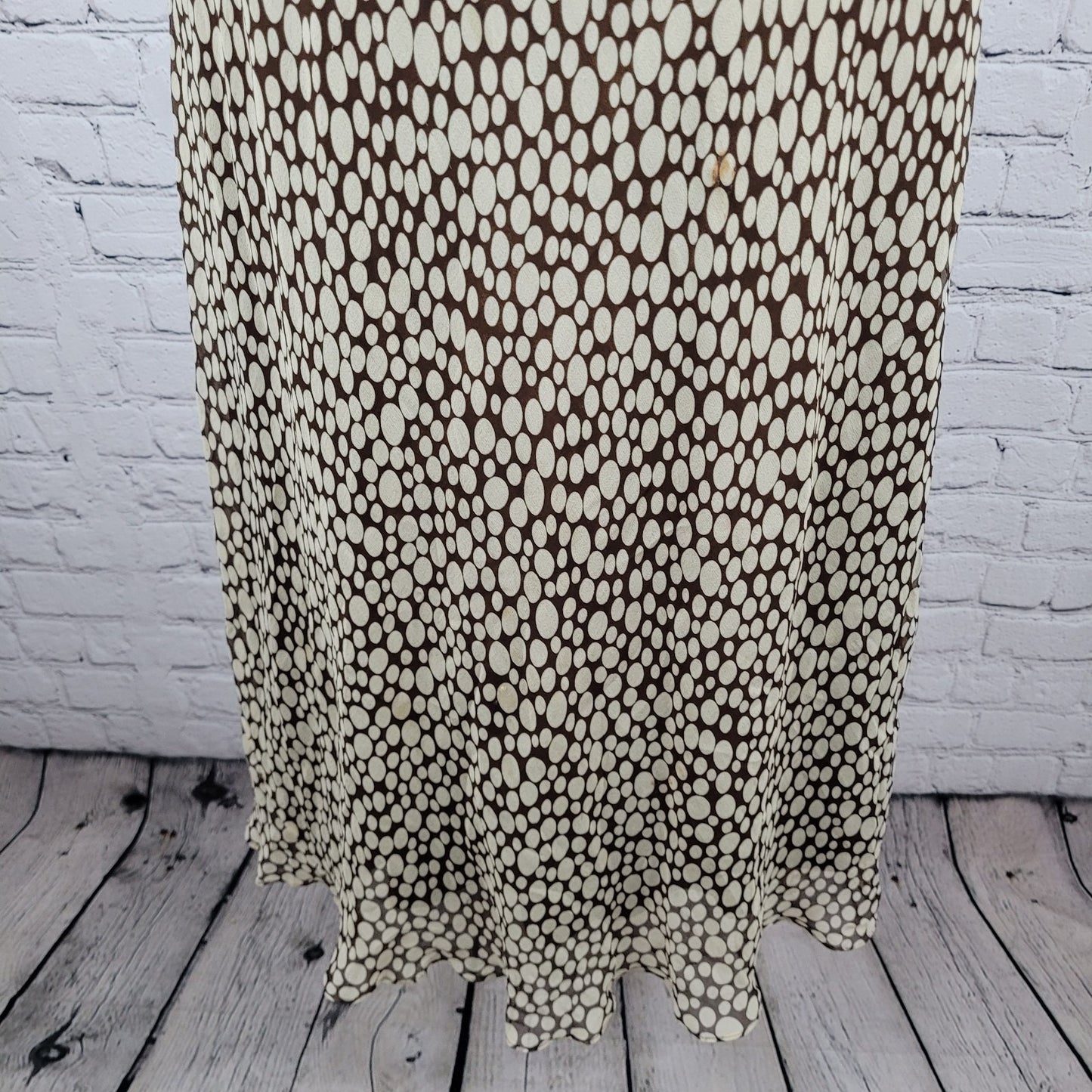 Maggy London Brown 100% Silk Chiffon Halter Neck Pleated Lined Dress Size 6