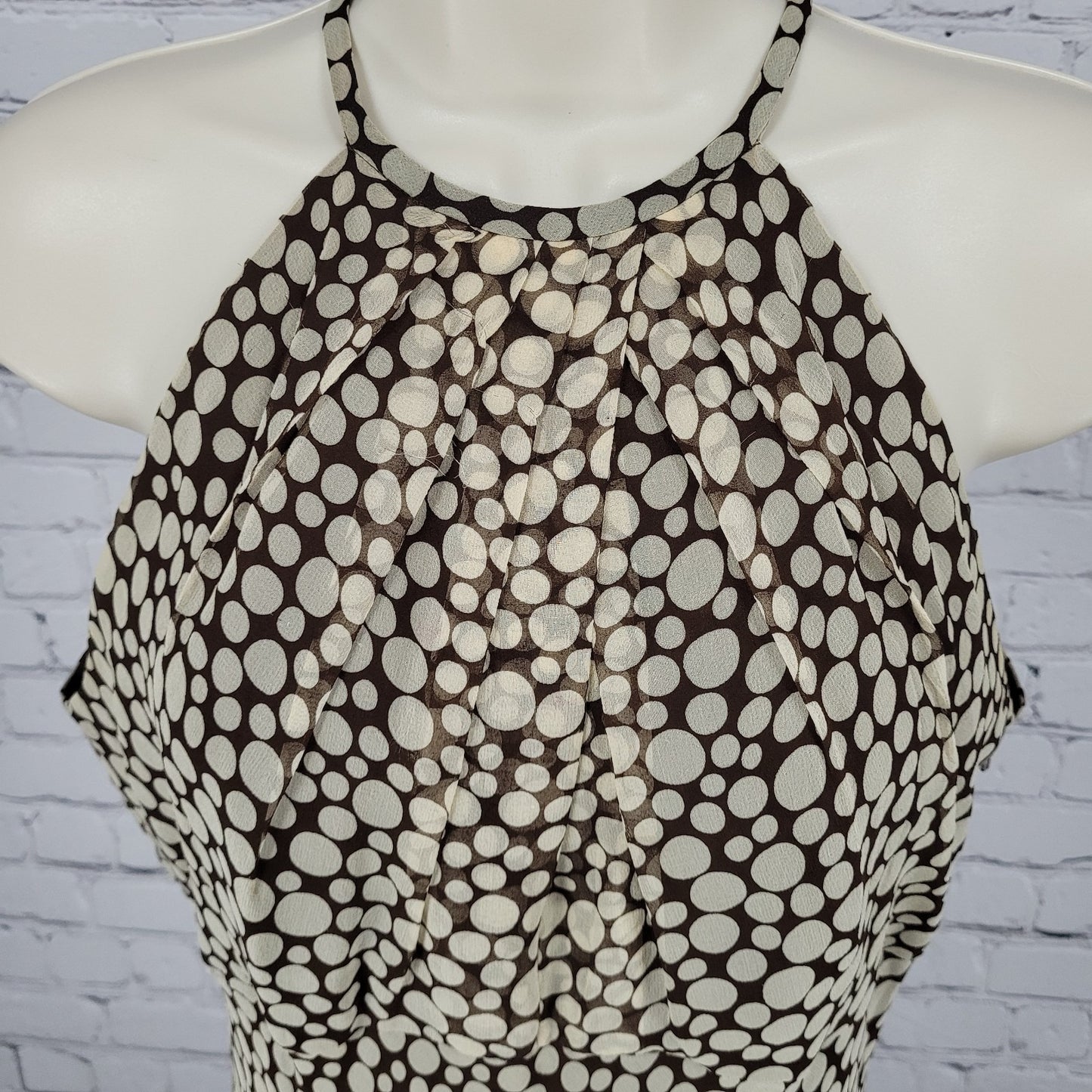 Maggy London Brown 100% Silk Chiffon Halter Neck Pleated Lined Dress Size 6