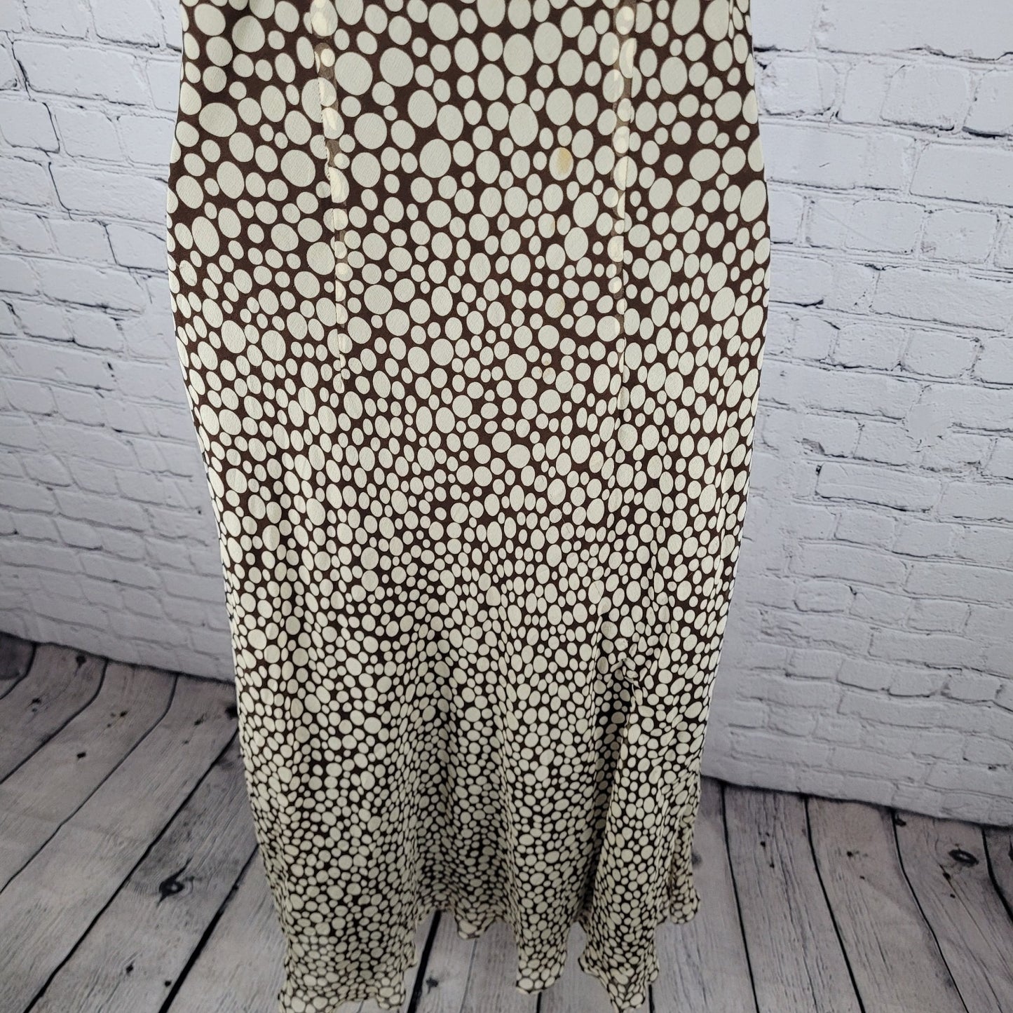 Maggy London Brown 100% Silk Chiffon Halter Neck Pleated Lined Dress Size 6