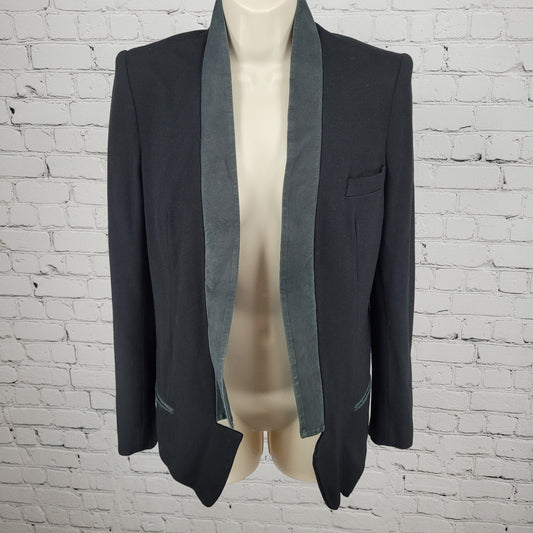 Robert Rodriguez Black Genuine Suede Lapel Trim Open Blazer Jacket Size 4