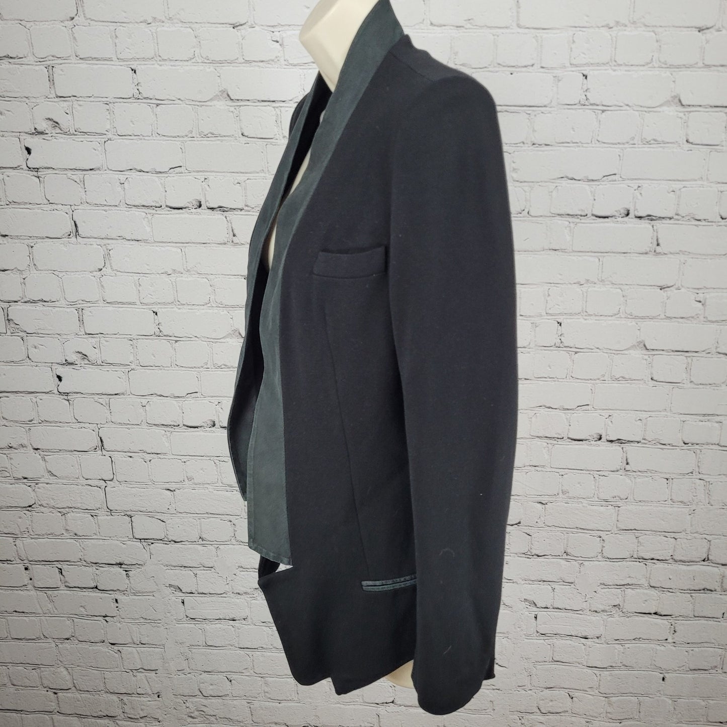 Robert Rodriguez Black Genuine Suede Lapel Trim Open Blazer Jacket Size 4