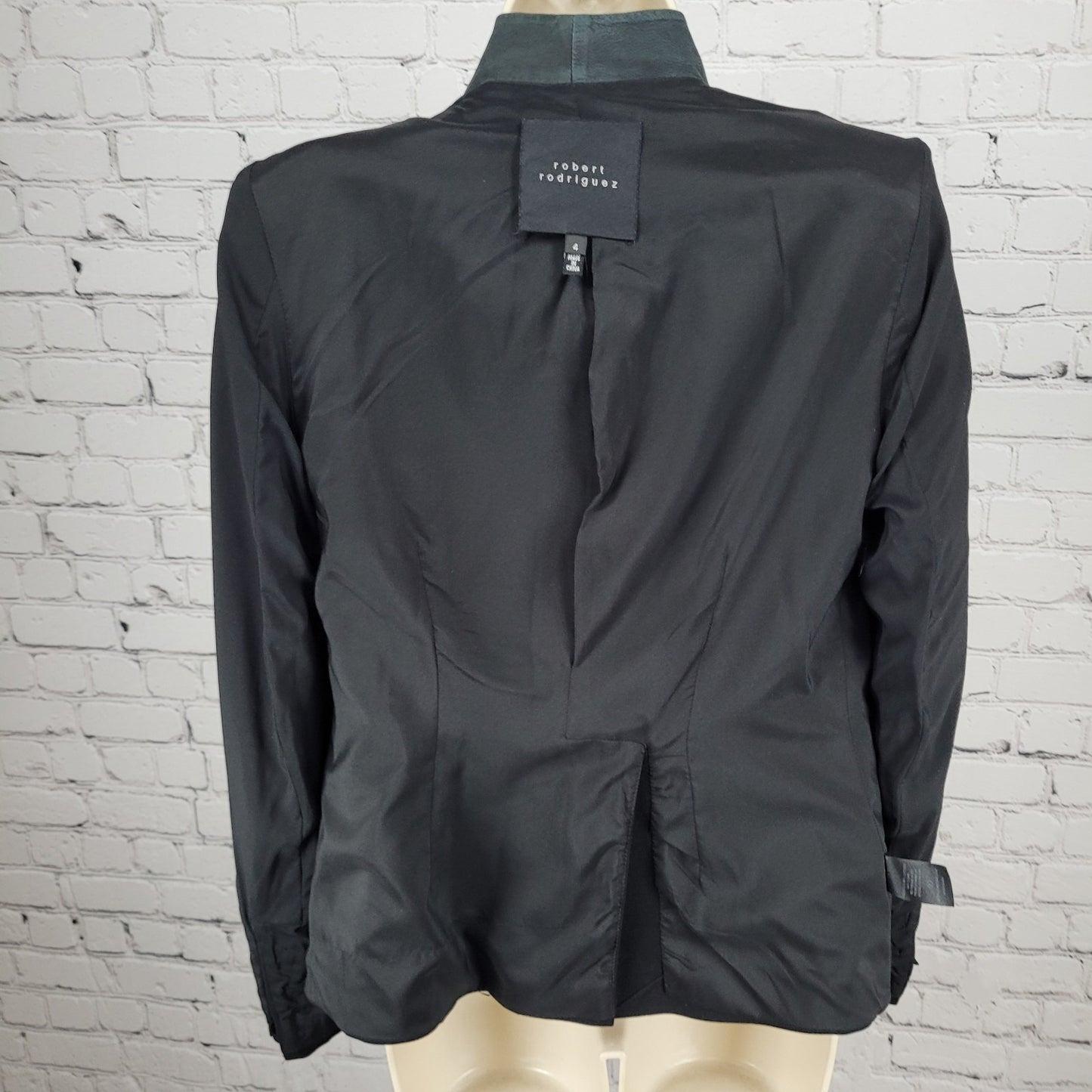 Robert Rodriguez Black Genuine Suede Lapel Trim Open Blazer Jacket Size 4