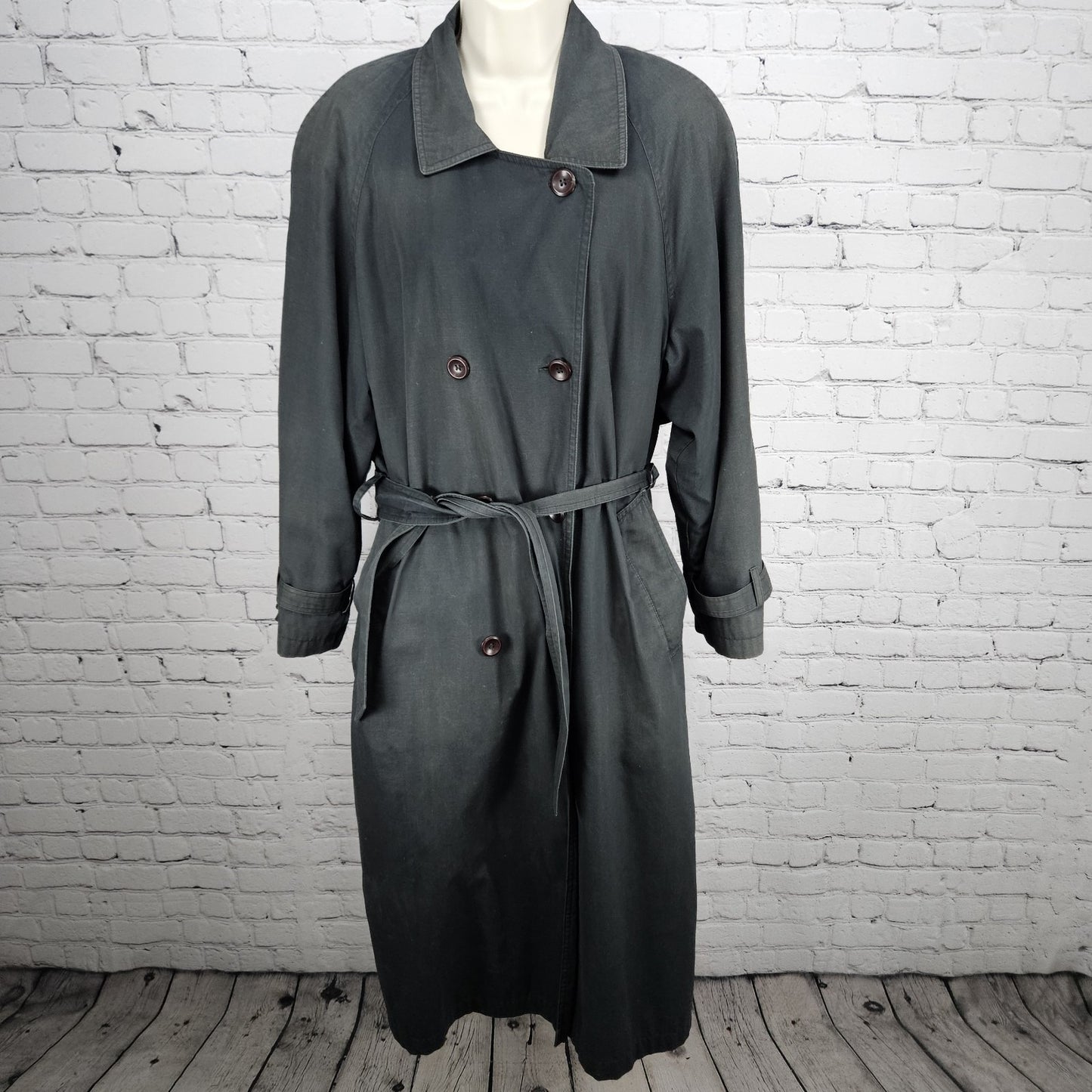 VTG Towne London Fog Black Belt Removable Bodywarmer Buttoned Trench Pea Coat 8R
