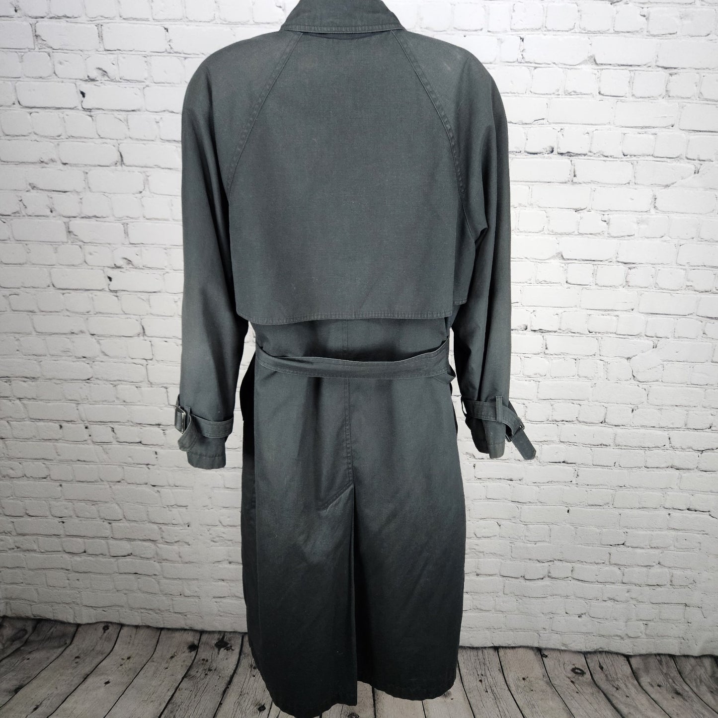 VTG Towne London Fog Black Belt Removable Bodywarmer Buttoned Trench Pea Coat 8R