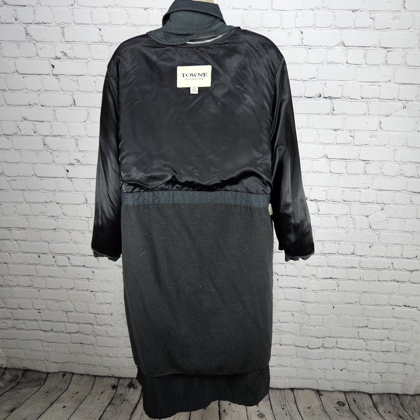 VTG Towne London Fog Black Belt Removable Bodywarmer Buttoned Trench Pea Coat 8R