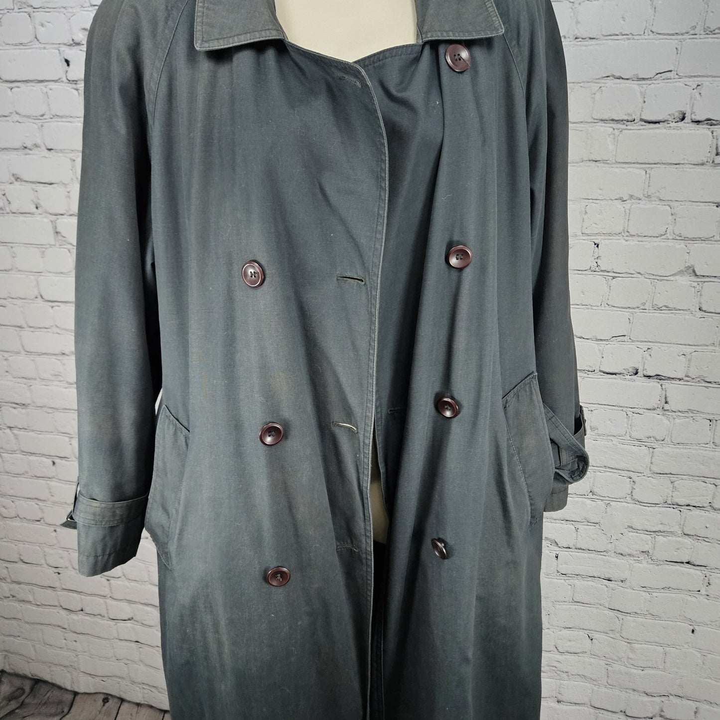 VTG Towne London Fog Black Belt Removable Bodywarmer Buttoned Trench Pea Coat 8R