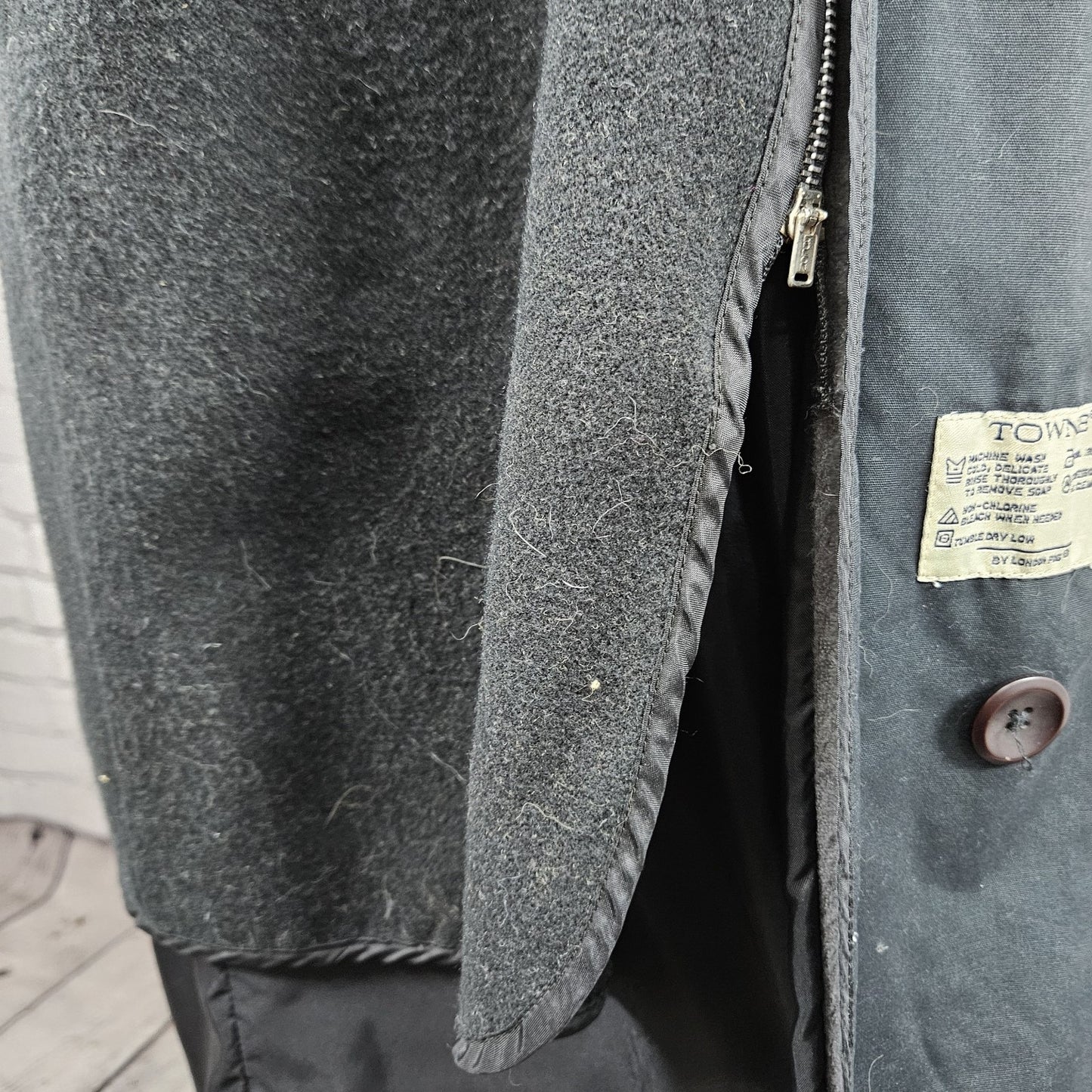 VTG Towne London Fog Black Belt Removable Bodywarmer Buttoned Trench Pea Coat 8R