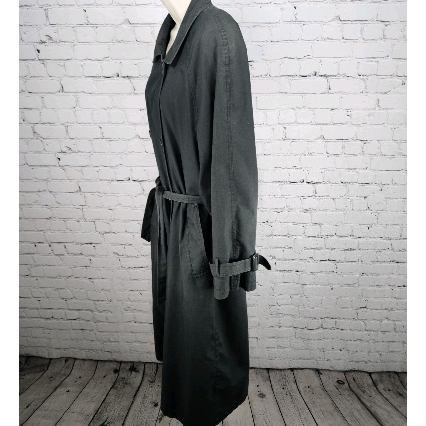 VTG Towne London Fog Black Belt Removable Bodywarmer Buttoned Trench Pea Coat 8R