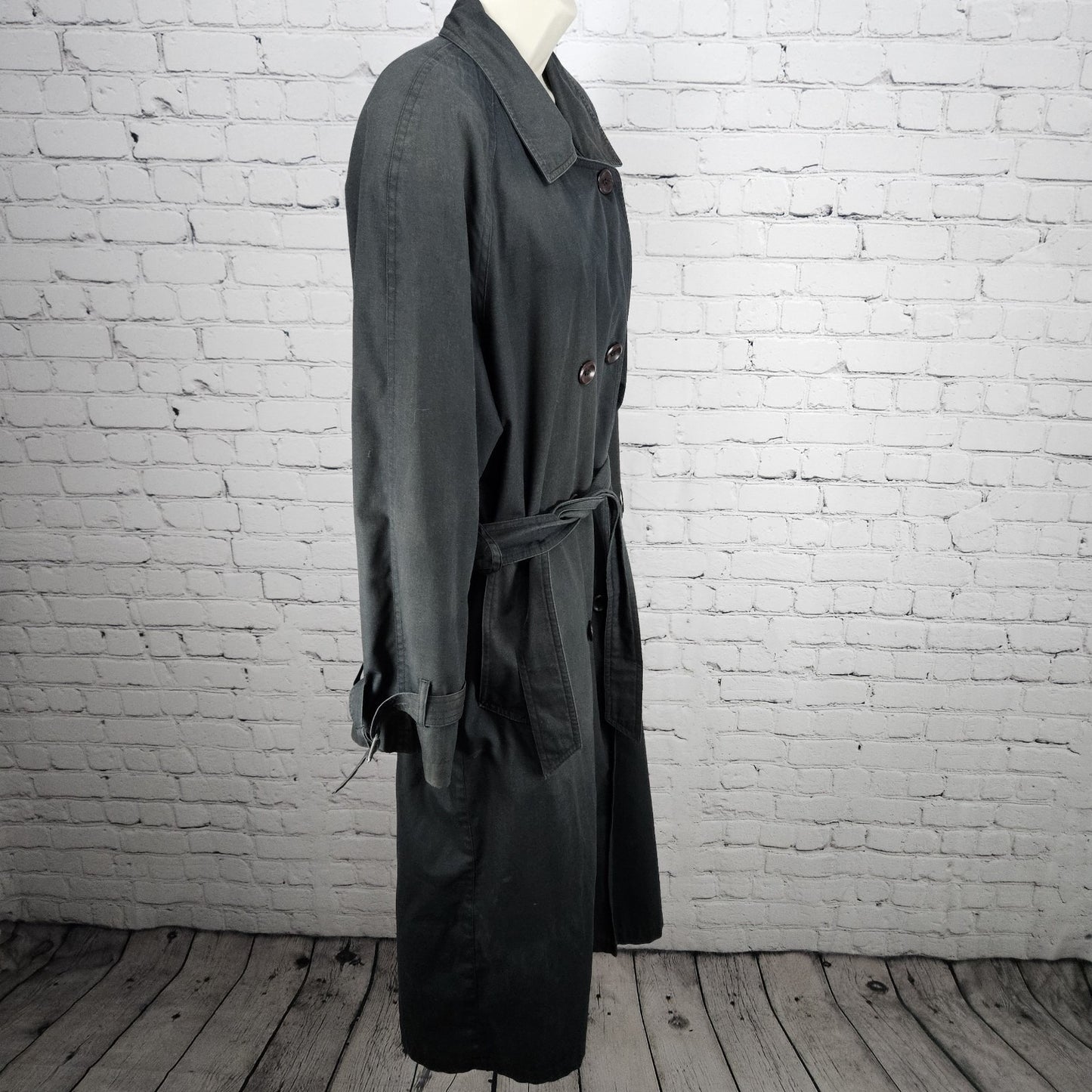 VTG Towne London Fog Black Belt Removable Bodywarmer Buttoned Trench Pea Coat 8R