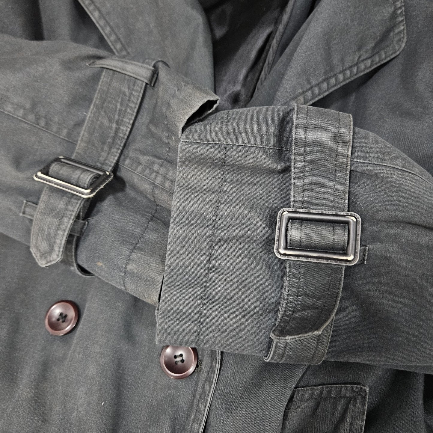 VTG Towne London Fog Black Belt Removable Bodywarmer Buttoned Trench Pea Coat 8R