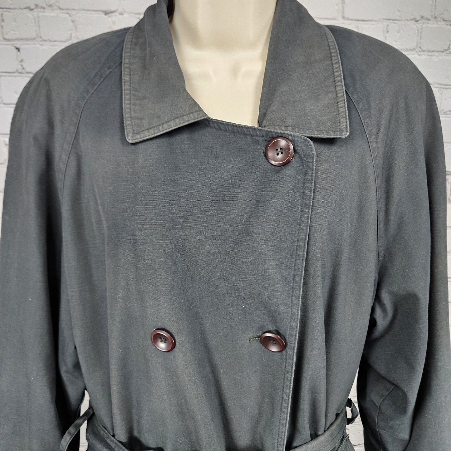 VTG Towne London Fog Black Belt Removable Bodywarmer Buttoned Trench Pea Coat 8R
