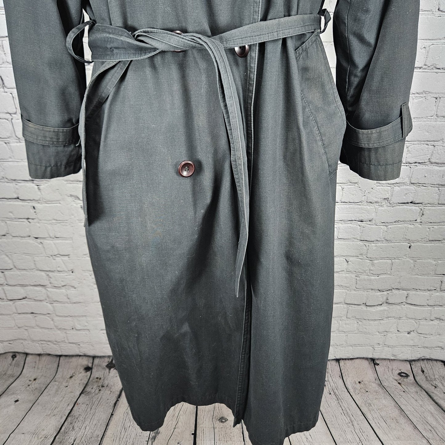 VTG Towne London Fog Black Belt Removable Bodywarmer Buttoned Trench Pea Coat 8R