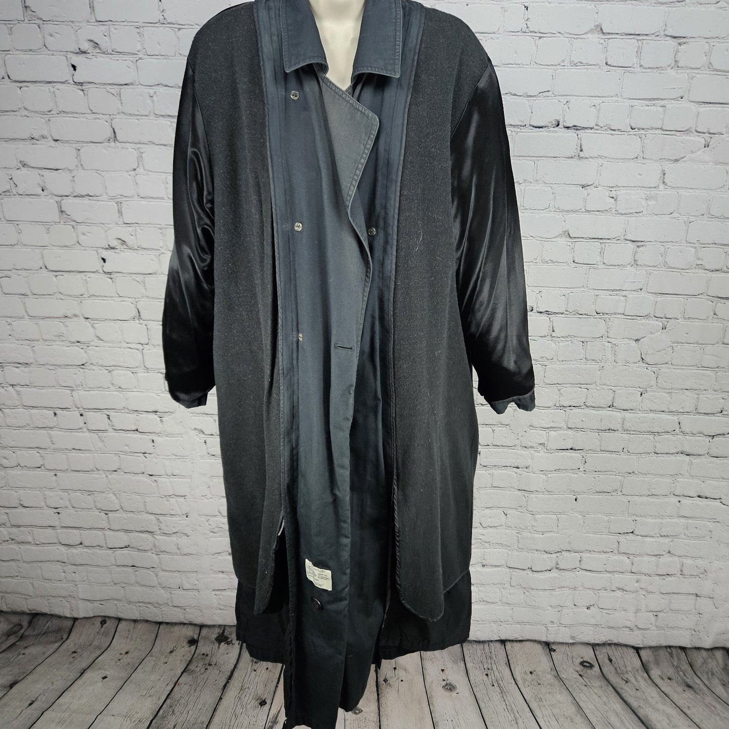 VTG Towne London Fog Black Belt Removable Bodywarmer Buttoned Trench Pea Coat 8R