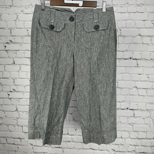 NWT Sharagano Studio Black Beige Linen Blend Retro Ankle Pant Size 8P (30X18)