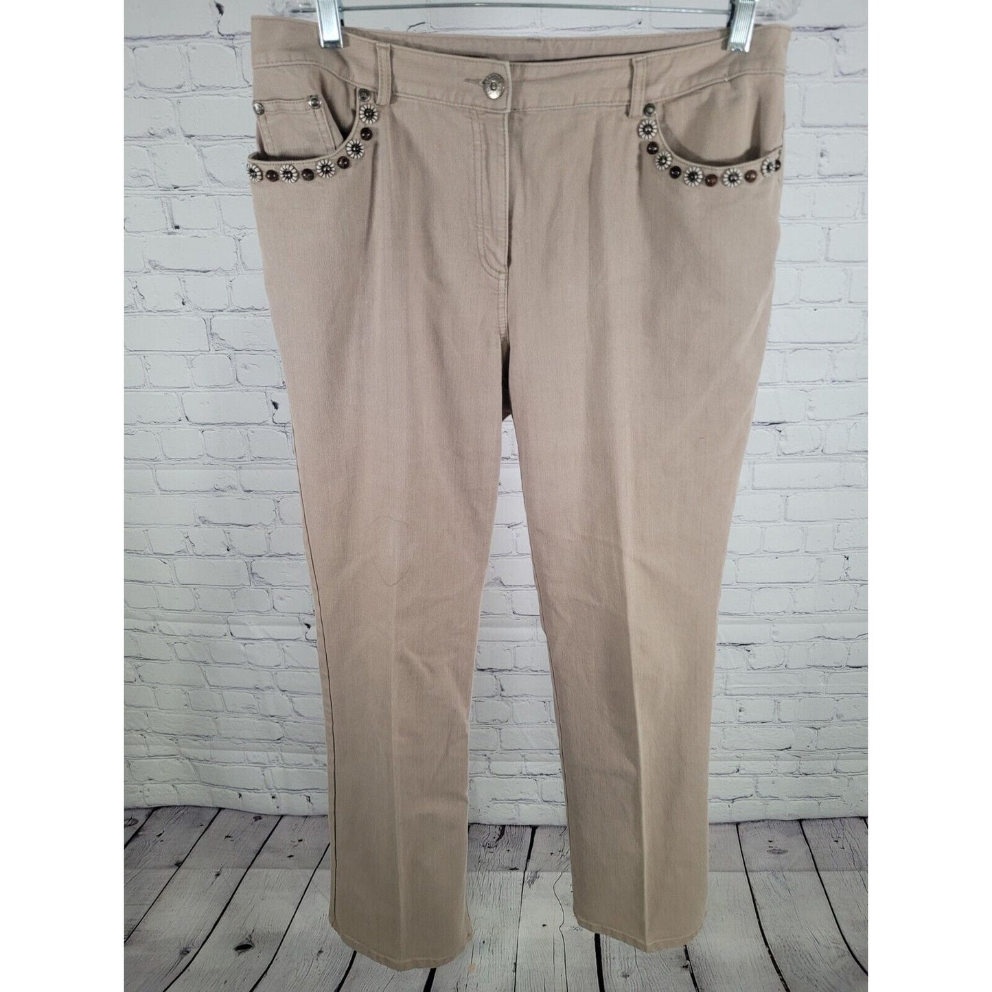 Ruby Rd Boot Cut Tan High Rise Studded Bead Pants Size 12