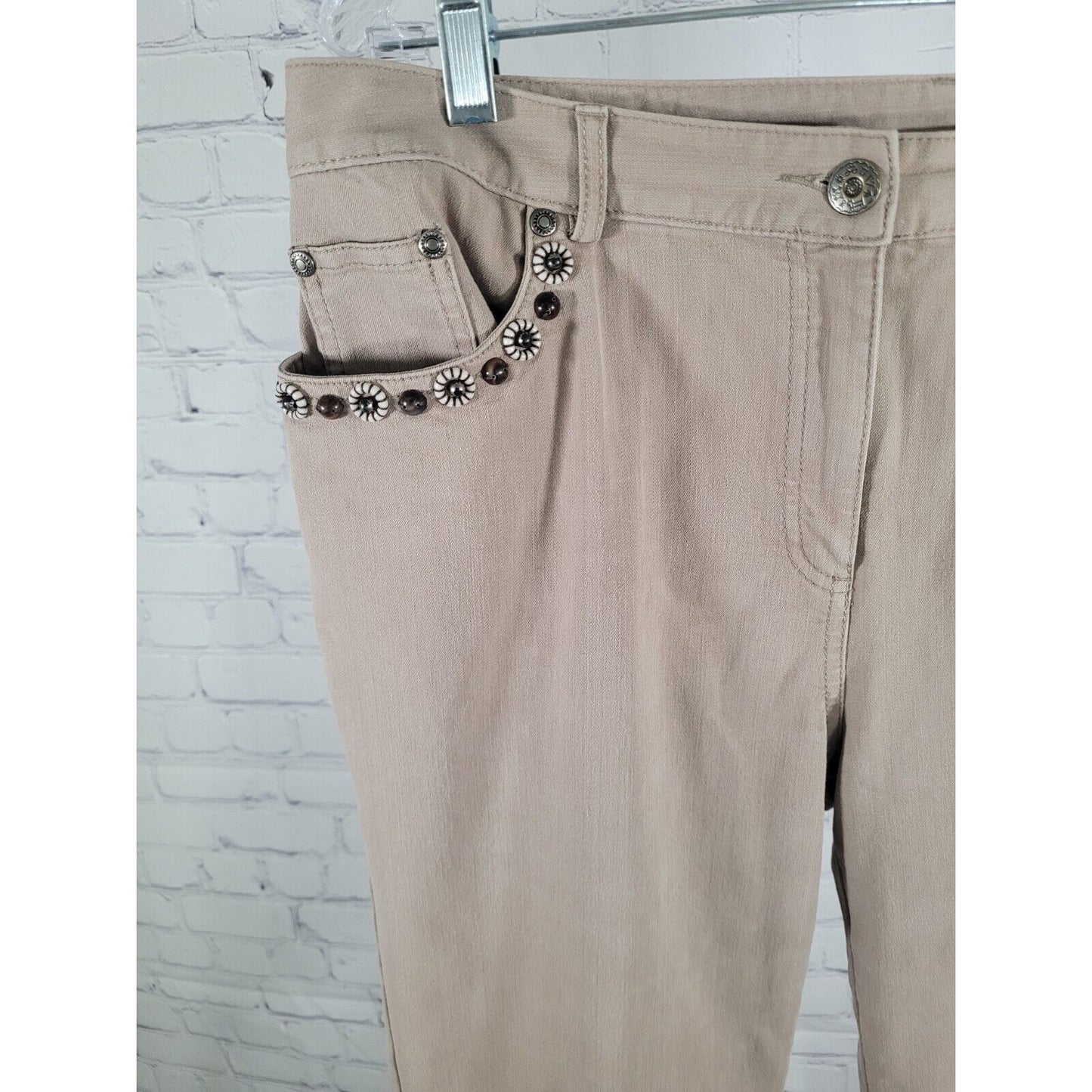 Ruby Rd Boot Cut Tan High Rise Studded Bead Pants Size 12