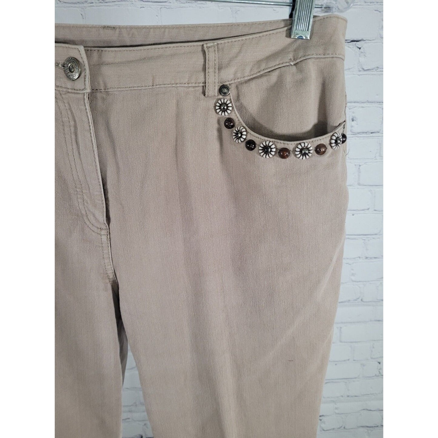 Ruby Rd Boot Cut Tan High Rise Studded Bead Pants Size 12