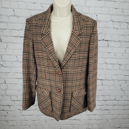 VTG Panther Multicolor Wool Tweed Buttoned Blazer Jacket USA Made Size Small S