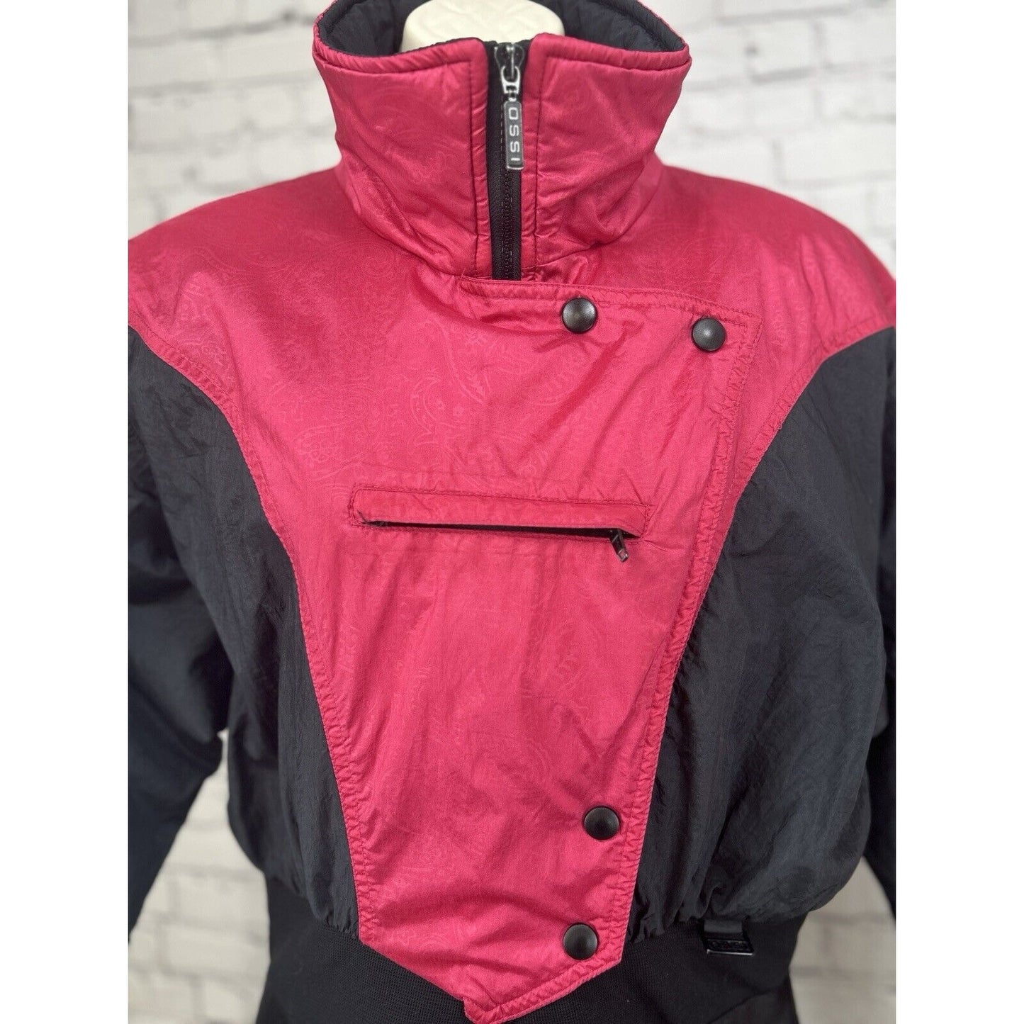 VTG Ossi Skiwear Black Pink Zip Up Button Wool Blend Skisuit Womens Size 14