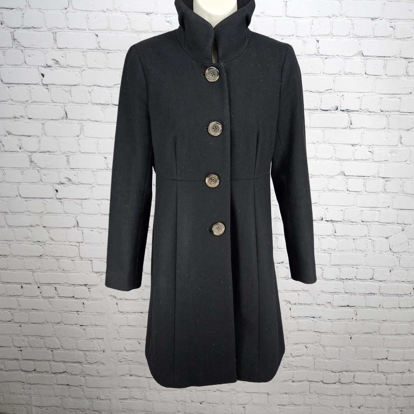 J. Crew Black Wool Blend Buttoned Stand Up Collar Pockets Lined Over Coat 0